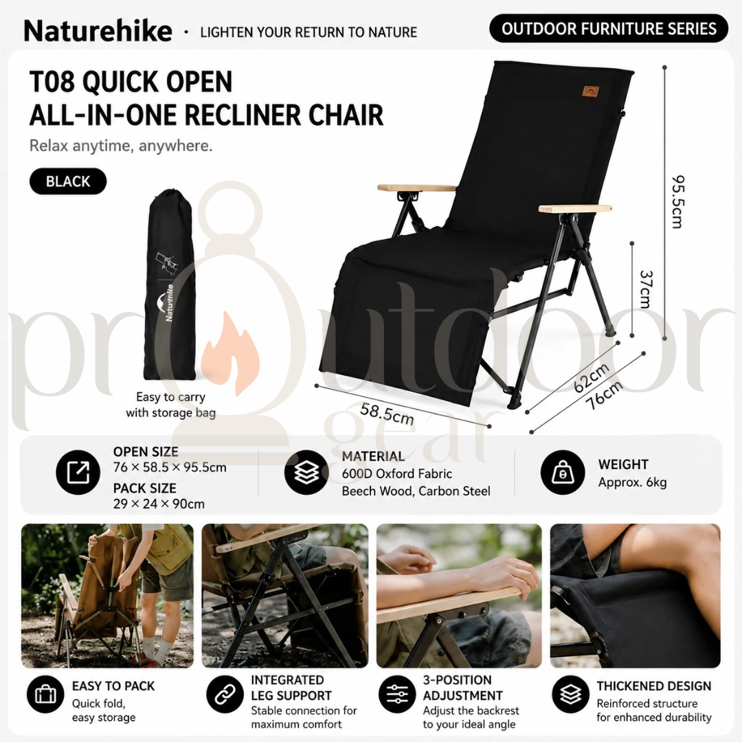 NATUREHIKE T08 Recliner Chair Integrated Quick Opening Folding Adjustable Recliner for Outdoor Fishing Picnic Portable