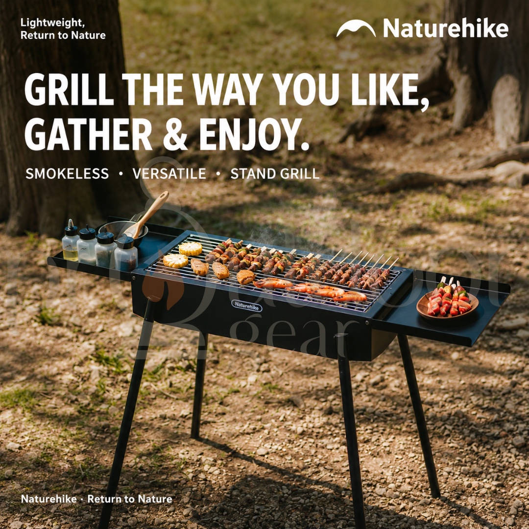 NATUREHIKE CNK2550CF013 Moyan Portable Charcoal BBQ Grill Stand Adjustable Height Stove Outdoor Camping Side Rack Shelf