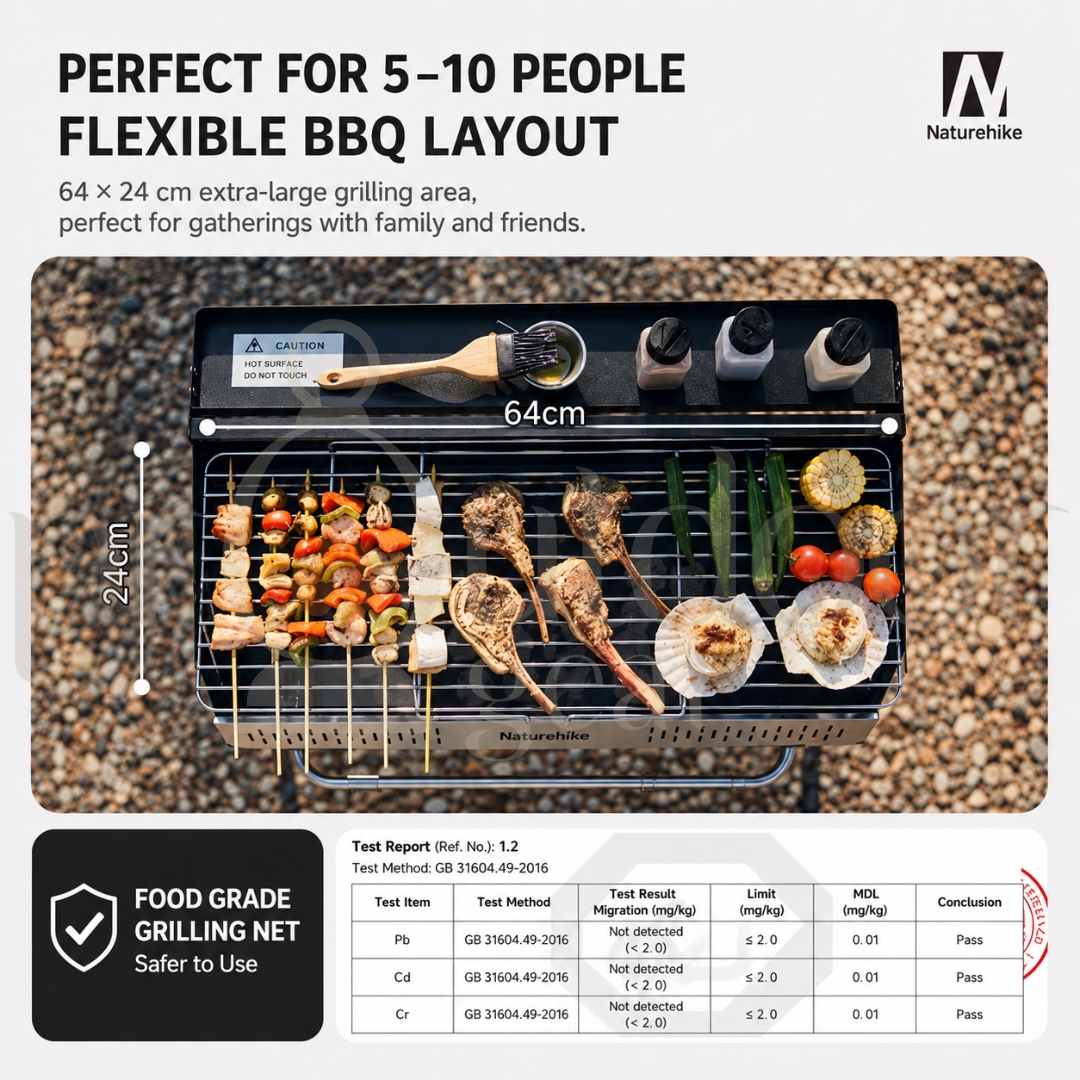 NATUREHIKE CNK2300015 Vertical BBQ Rack Camping Outdoor Household Folding Portable Charcoal Skewers Barbecue Stove