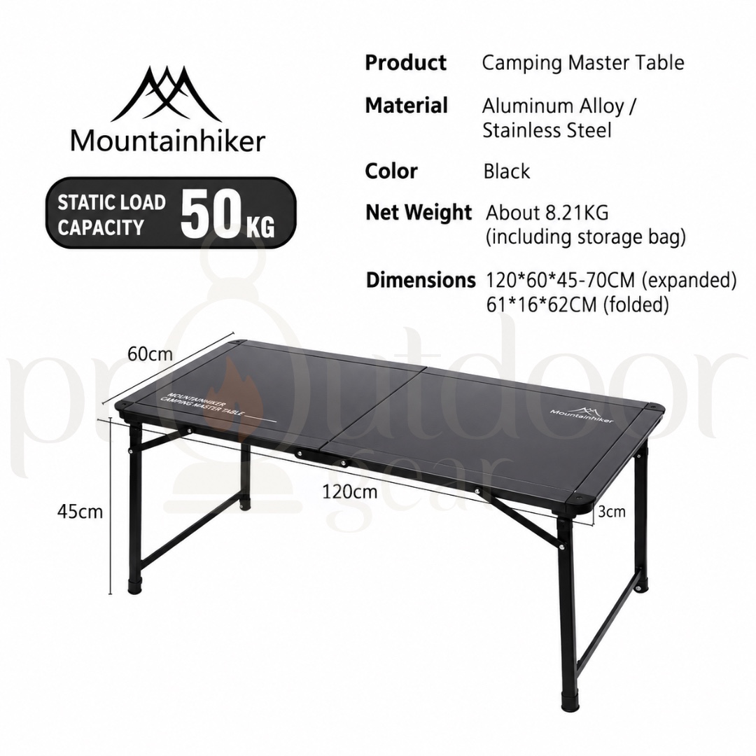 MOUNTAINHIKER Camping Master Table Adjustable Height Folding Outdoor Camping Table 120CM