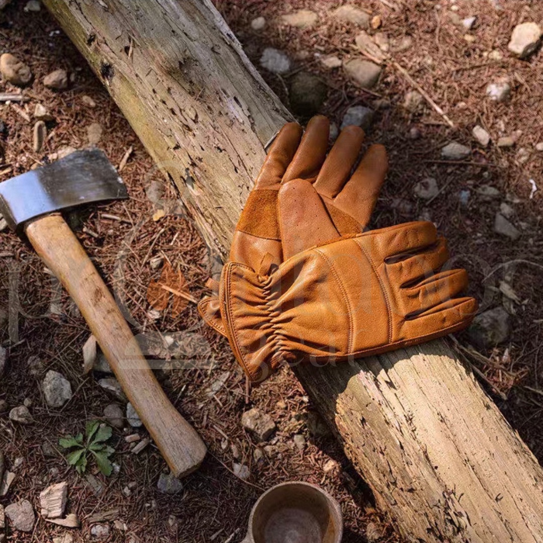 CAMPINGMOON Q27 Genuine Cowhide Leather Work Gloves Soft Lining BBQ Camping Gardening Outdoor Safety Gloves