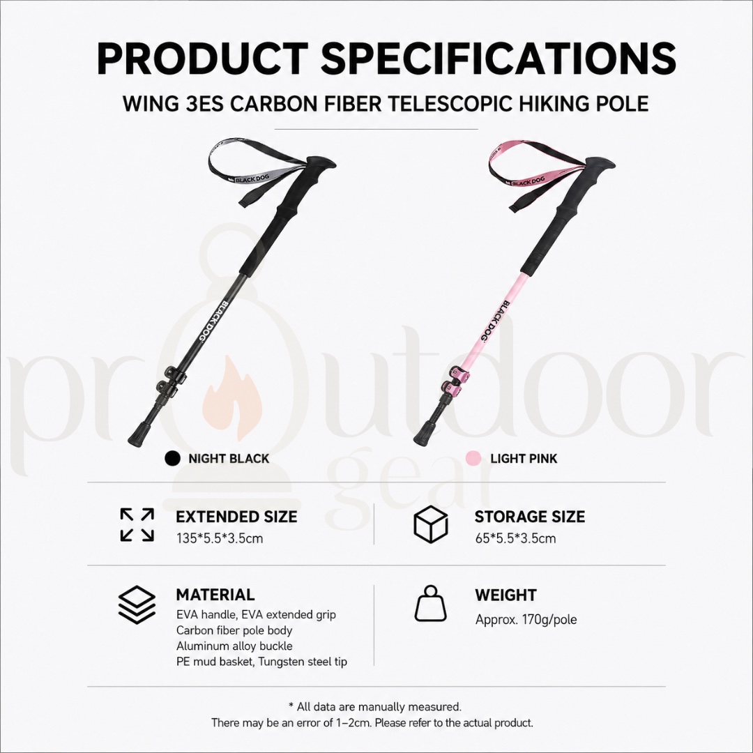 BLACKDOG CBD2650DS010 WING 3ES T800 Carbon Fiber Telescopic Hiking Pole 65-135cm Lightweight Trekking Pole