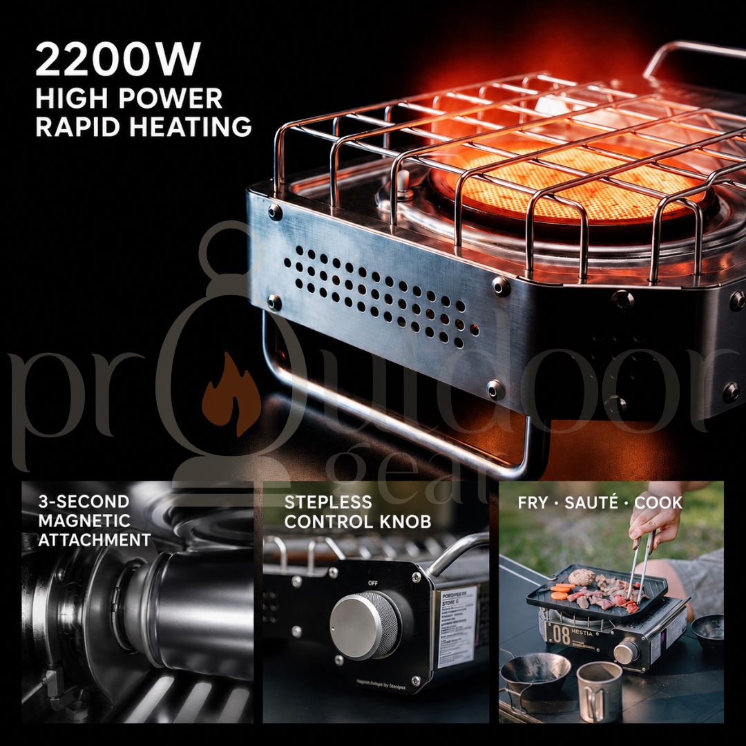 GOOUT SPRINGHILL Hestia Cassette Gas Stove 2200W Stainless Steel Portable Camping Stove with Magnetic Gas Canister