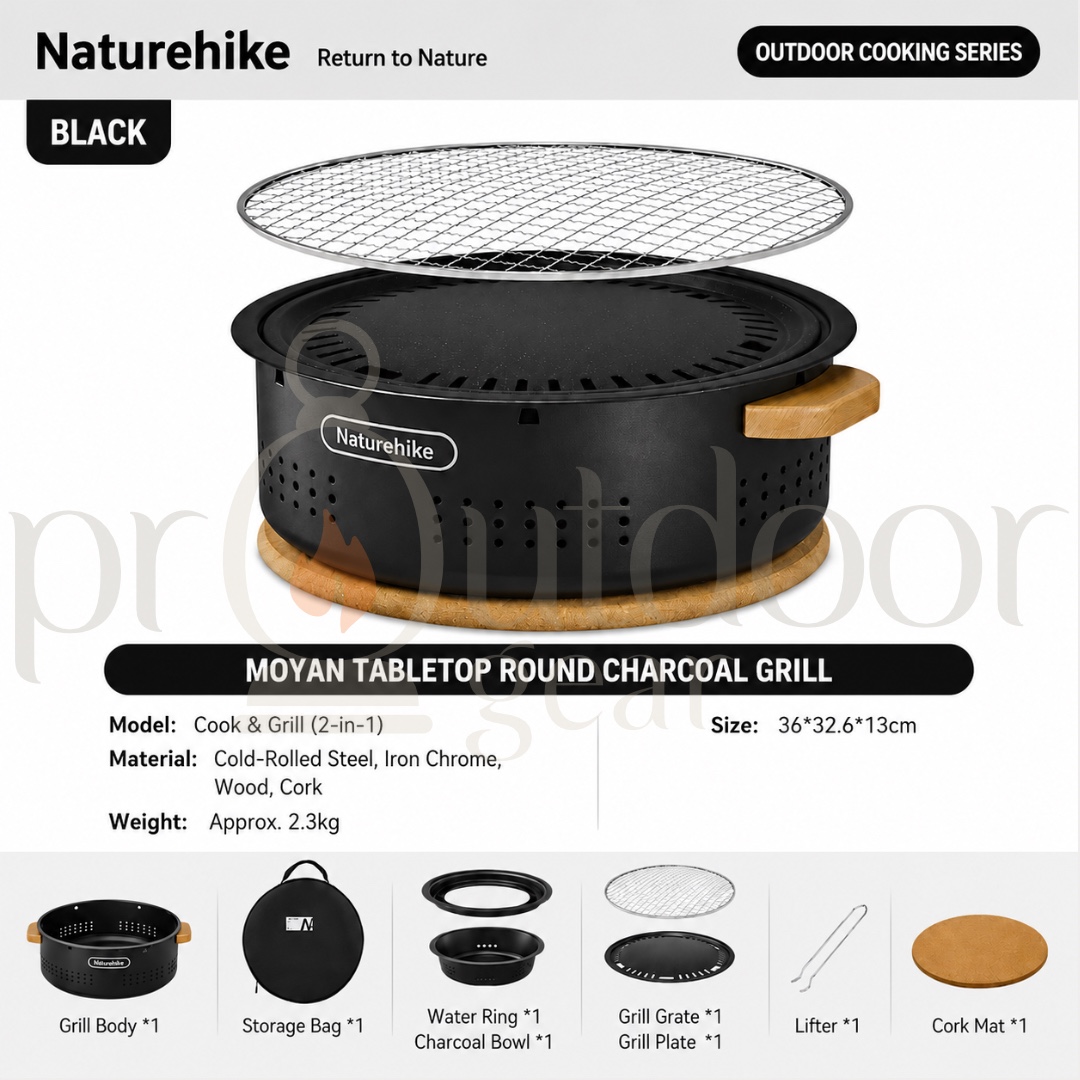 NATUREHIKE Moyan Round Tabletop Grill CNK2550CF010 Portable Detachable BBQ Stove Heat-Resistant Easy to Clean