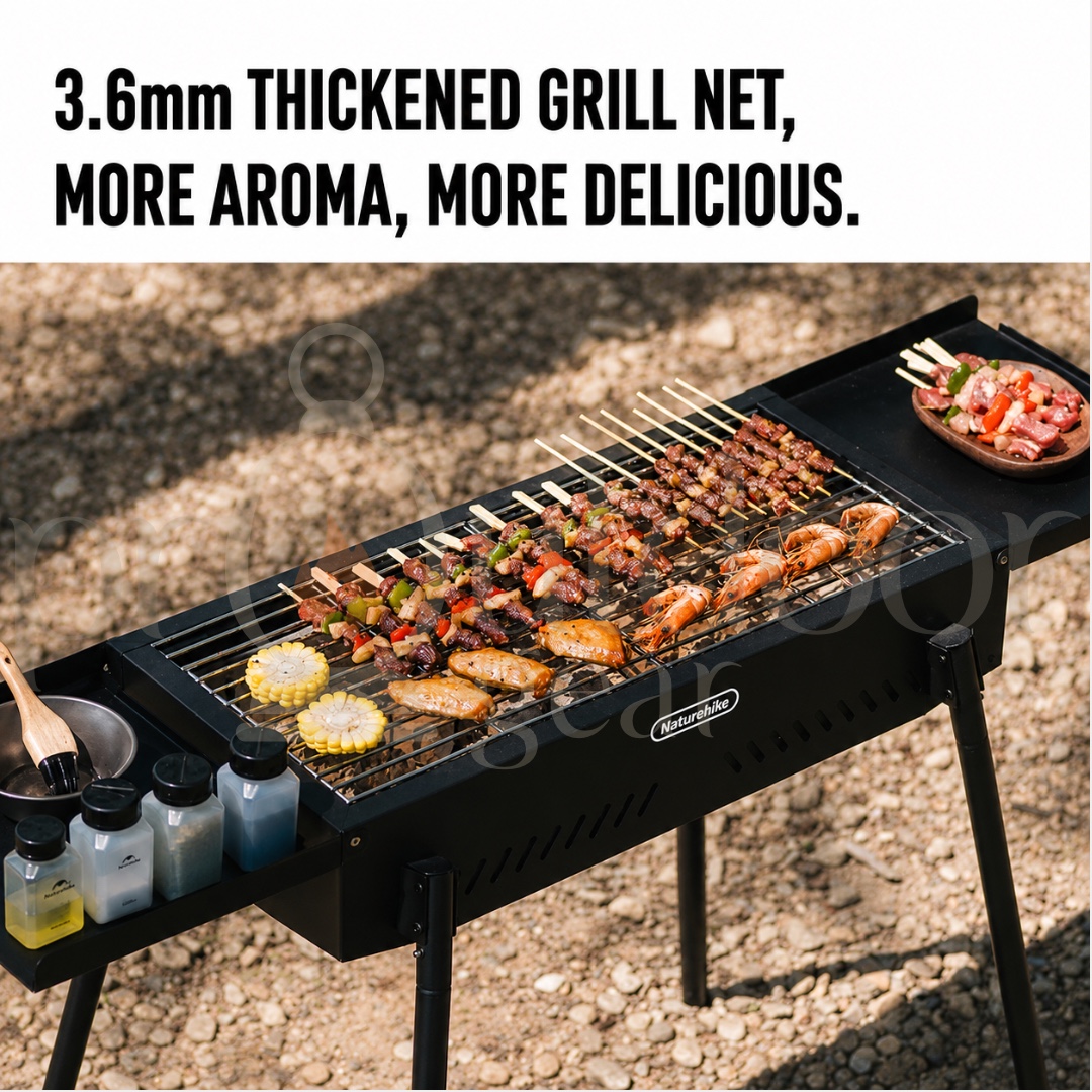 NATUREHIKE CNK2550CF013 Moyan Portable Charcoal BBQ Grill Stand Adjustable Height Stove Outdoor Camping Side Rack Shelf