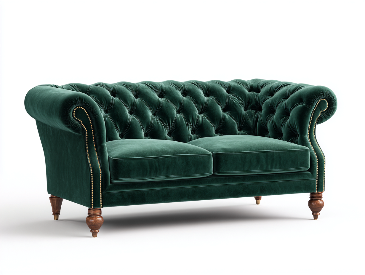 2 Seater Sofa velvet upholstery 180x90x75 cm - dark green - classic chesterfield design-Denmymart