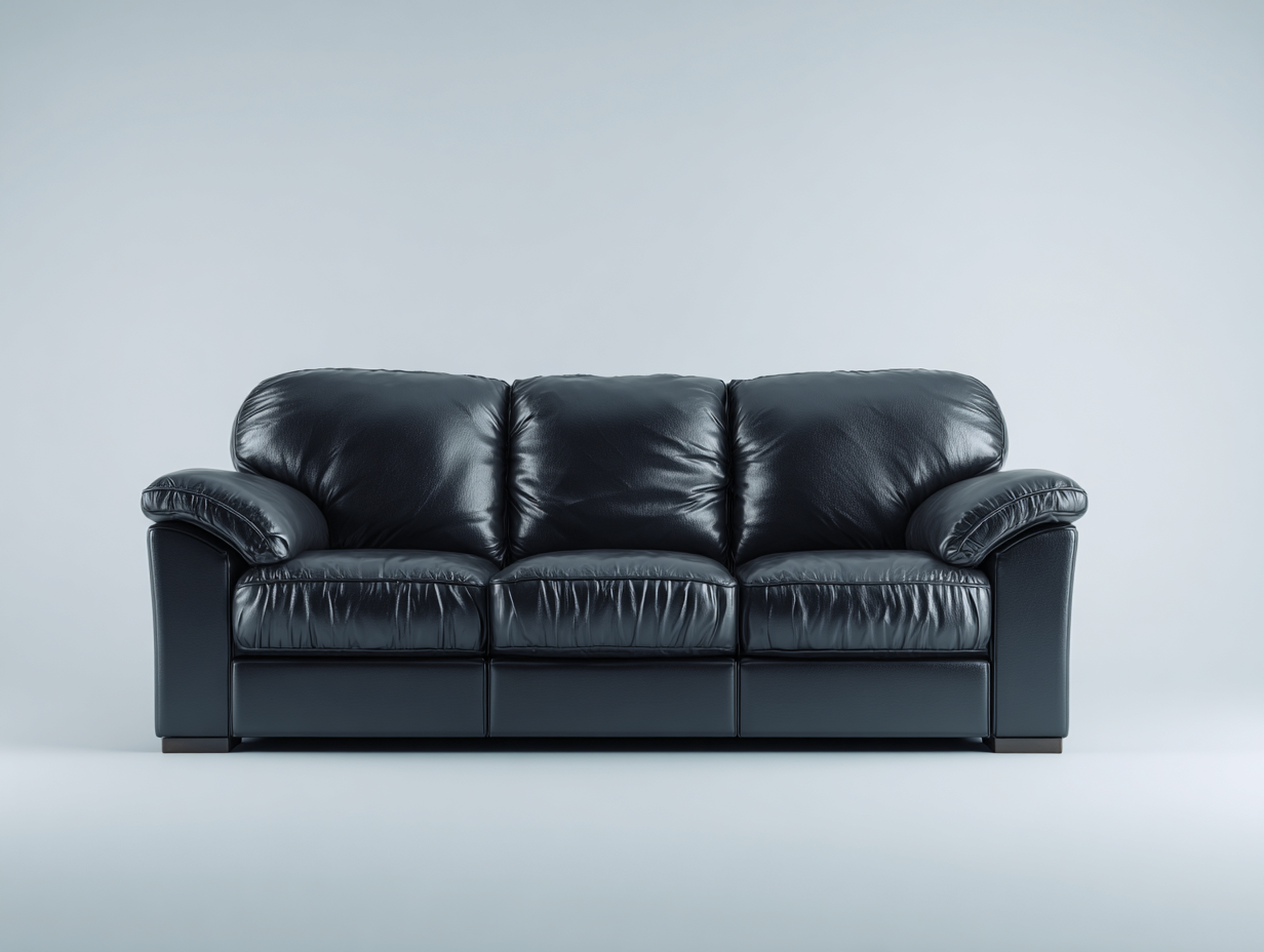 3 Seater Sofas Leather Upholstery 210x95x90 cm - Black - Classic Living Room Seating-Denmymart