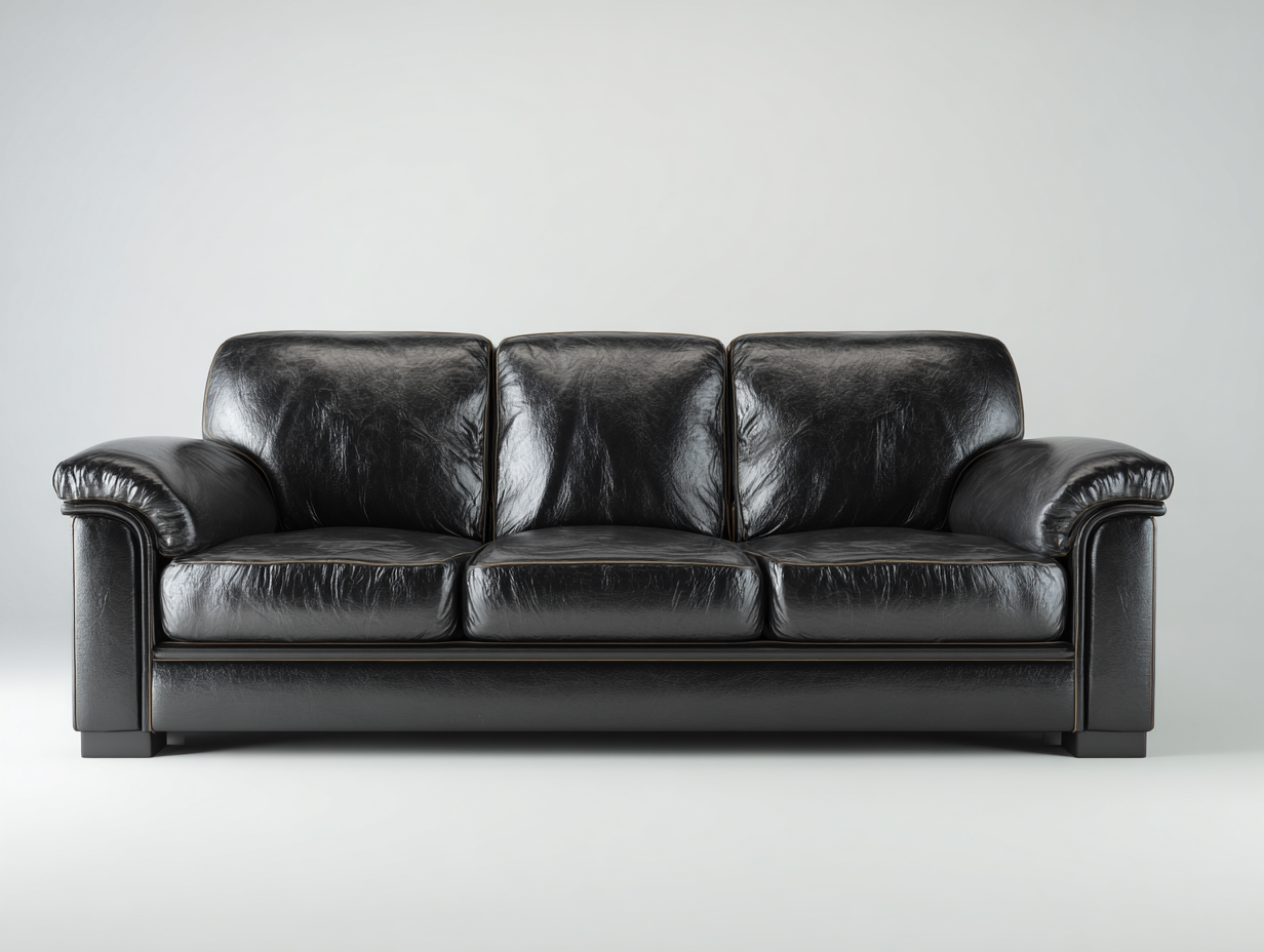 3 Seater Sofa leather upholstery 210x95x80 cm - black - contemporary comfort design-Denmymart