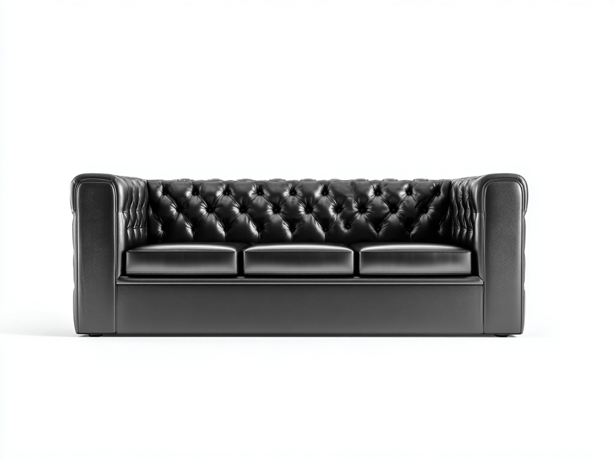 3 Seater Sofas Leather Upholstery 210x90x75 cm - Black - Classic Tufted Design-Denmymart