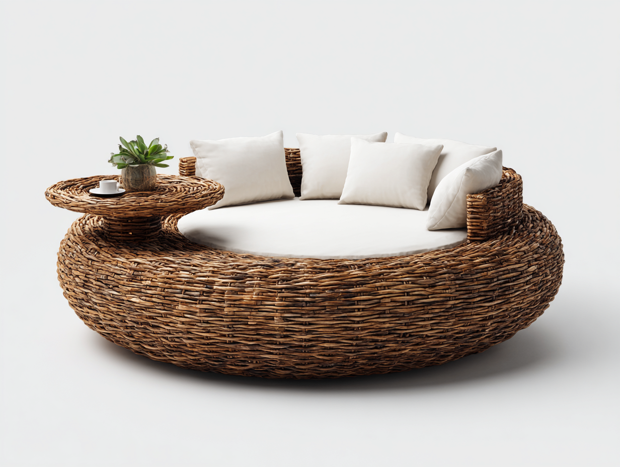 Outdoor Sofa round woven design 180x180x75 cm - brown - garden lounge seating-Denmymart