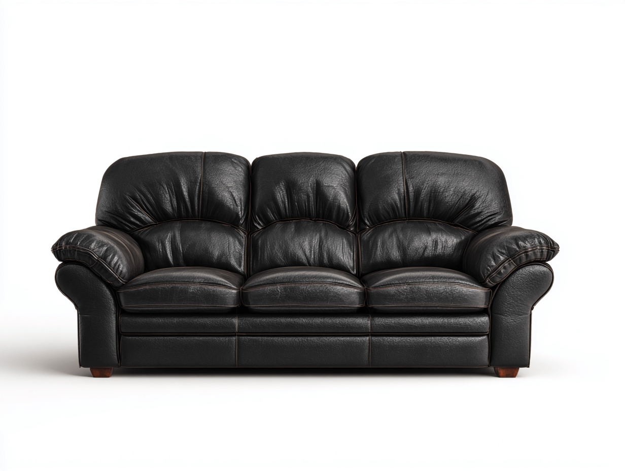 3 Seater Sofas Leather Upholstery 215x95x90 cm - Black - Comfort Classic Design-Denmymart