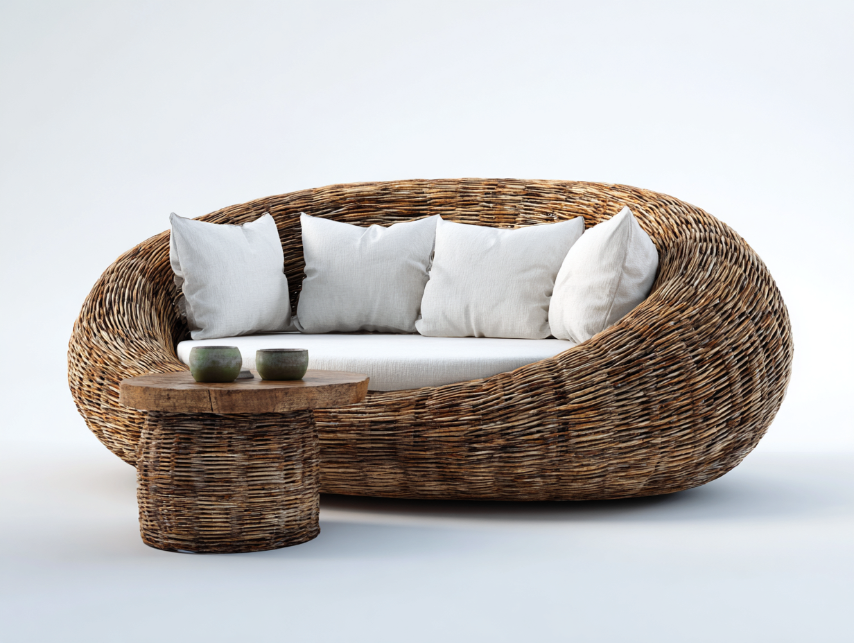 Outdoor Sofas Woven Natural Fiber 200x95x80 cm - Brown - Garden Lounge Seating-Denmymart