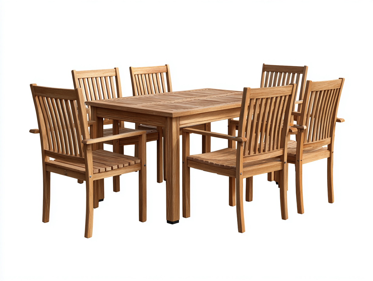 Outdoor Dining Set Solid Wood Table with 6 Chairs 150x90x75 cm - Natural Wood - Outdoor Dining Style-Sofauphub