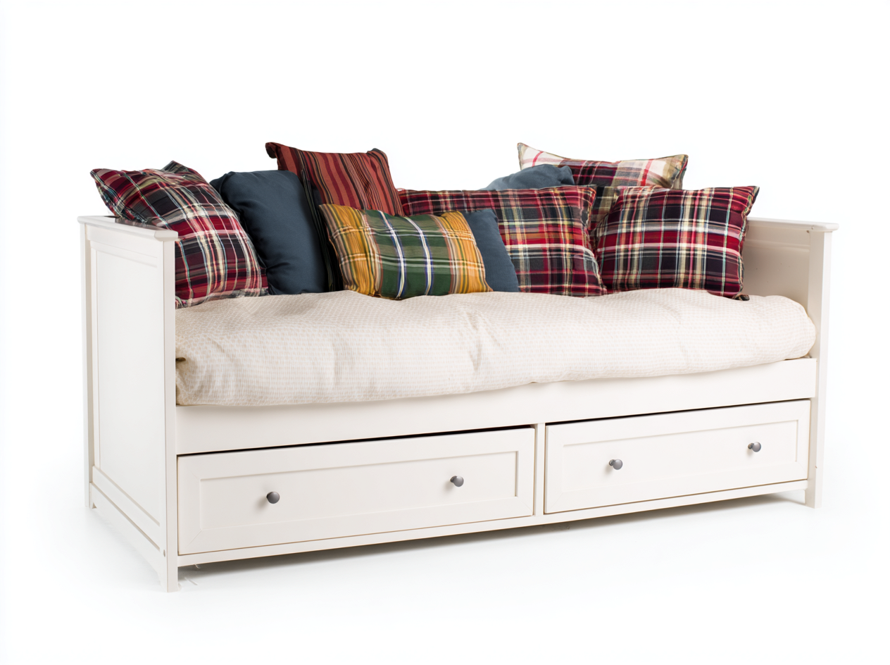 Sofa Bed Wood Frame Construction 205x95x75 cm - White - Living Room Sleeping Seating-Sofauphub