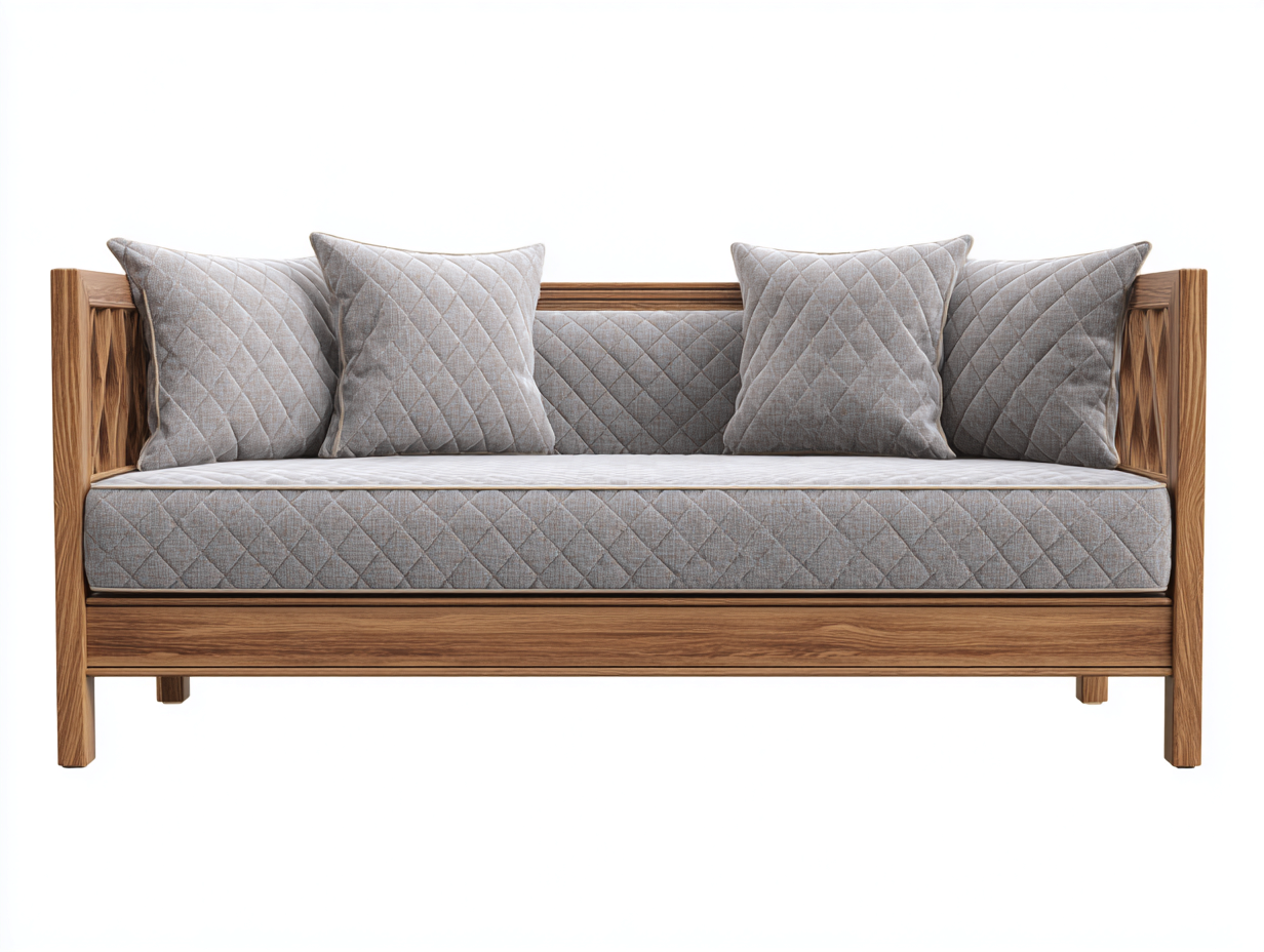 Sofa Bed fabric upholstery wood frame 200x90x85 cm - light grey-natural wood - modern convertible design-Sofauphub