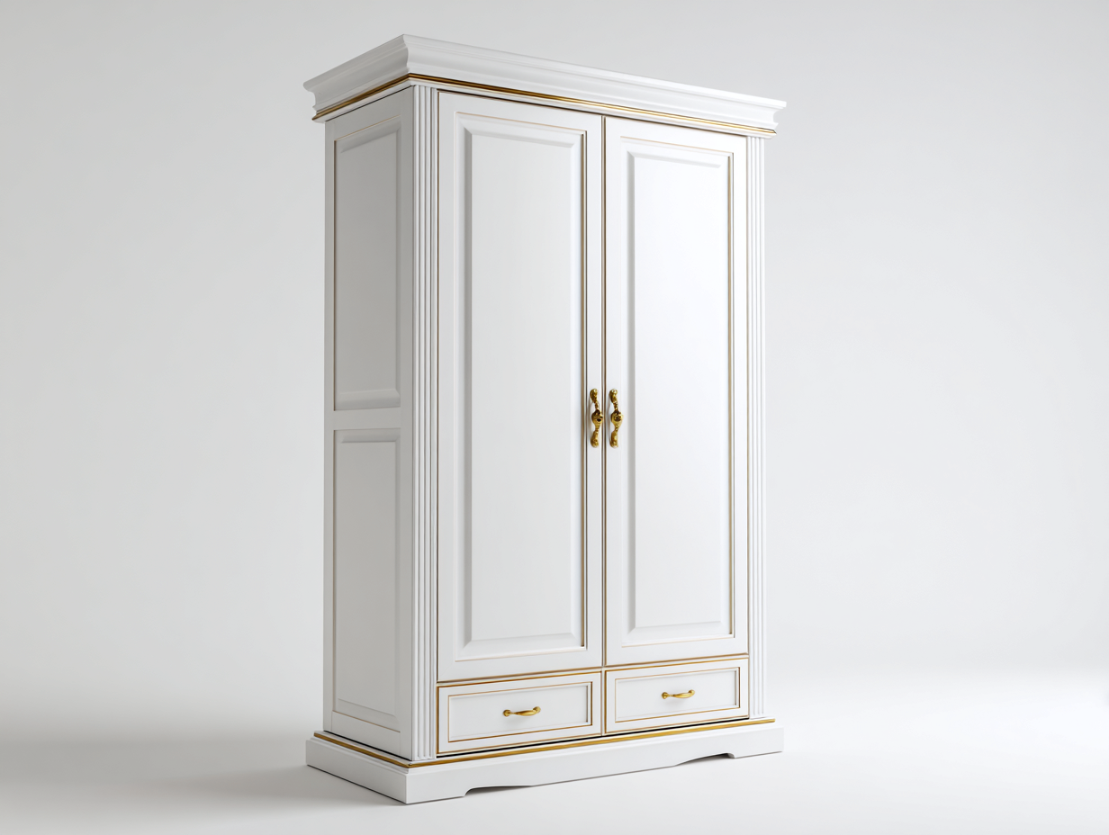 Wardrobe solid wood frame with panelled doors and drawers 120x60x210 cm - white - classic bedroom storage-Sofauphub