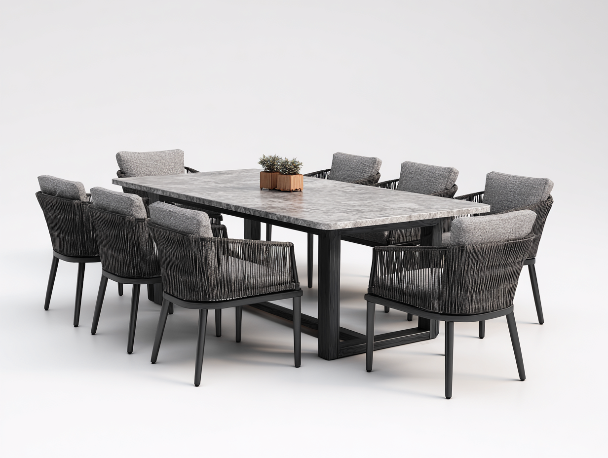 Outdoor Dining Set table and chairs combination 220x100x75 cm - dark grey-black - modern outdoor dining design-Sofauphub