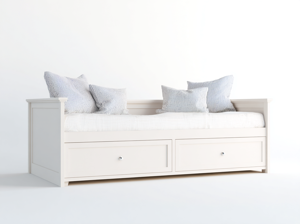 Sofa Bed wooden frame with storage 200x95x85 cm - white - functional living room and guest use-Sofauphub