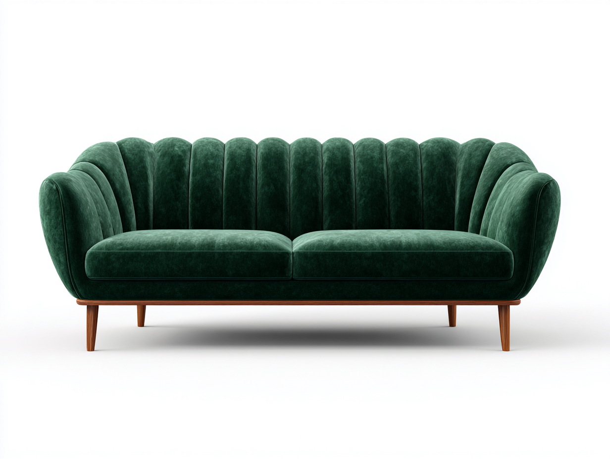2 Seater Sofa Velvet Upholstery Curved Design 180x85x78 cm - Dark Green - Modern Living Room Style-Bamboogetio