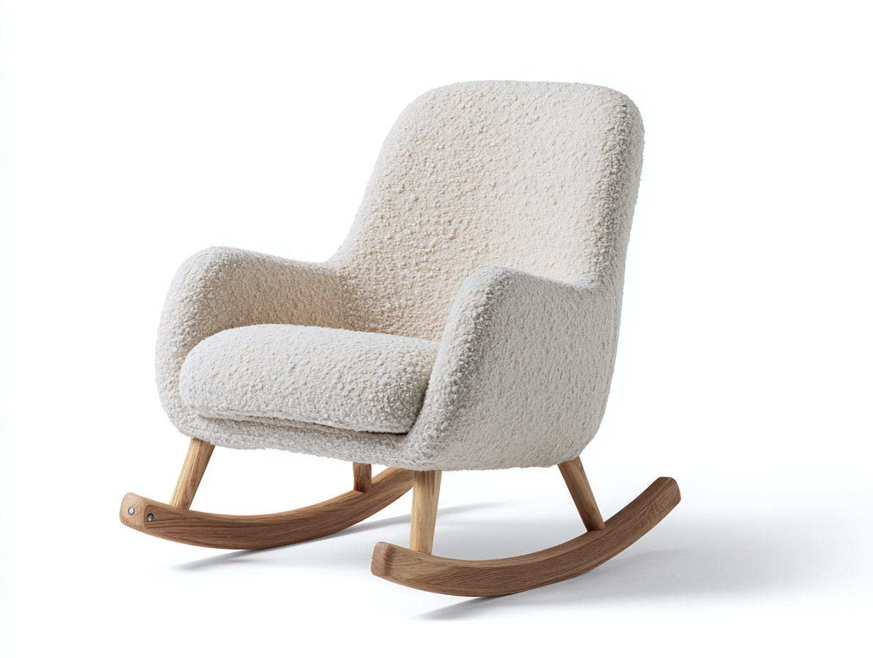 Rocking Chair Fabric Upholstery Curved Wooden Base 78x90x98 cm - Beige - Modern Relaxation Style-Bamboogetio