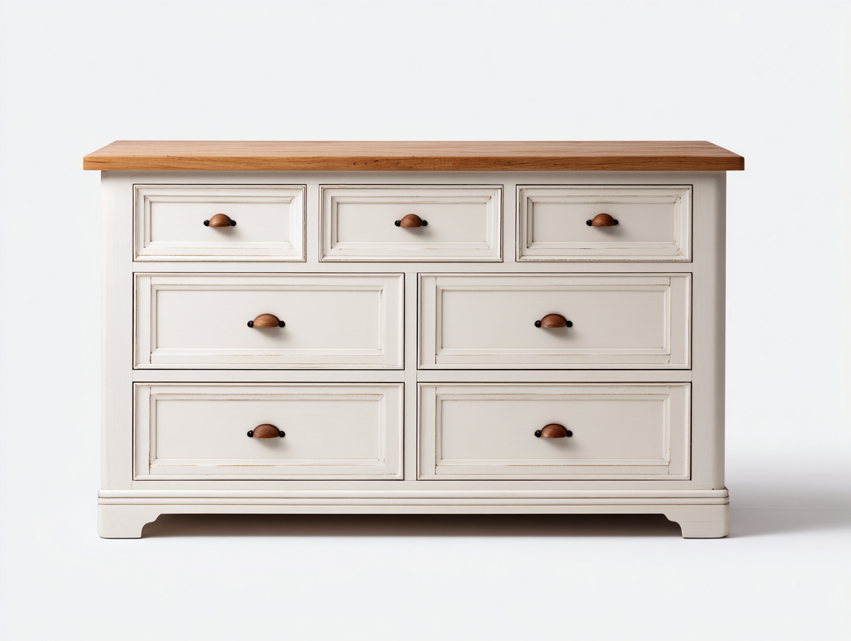 Bedside Drawers painted wood finish 130x45x85 cm - white-natural wood - classic bedroom storage-Bamboogetio