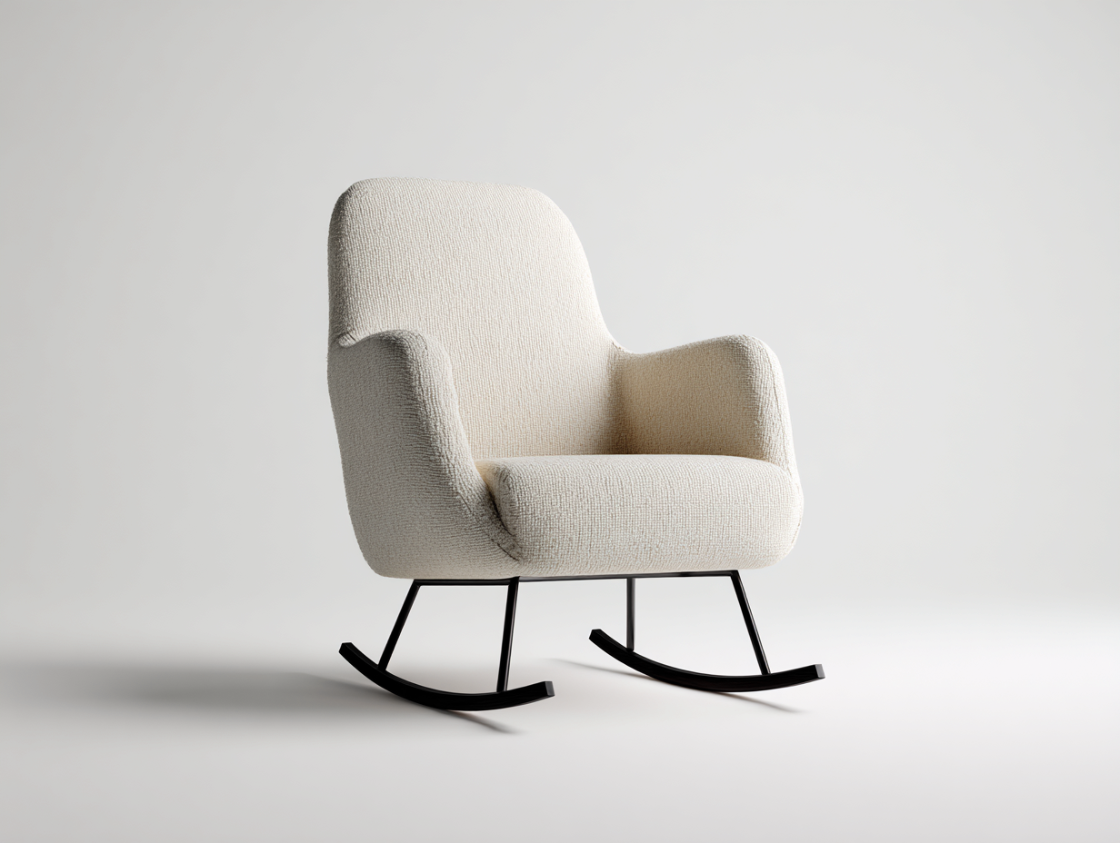 Rocking Chair fabric upholstered 80x88x96 cm - ivory - modern indoor rocking seating-Bamboogetio