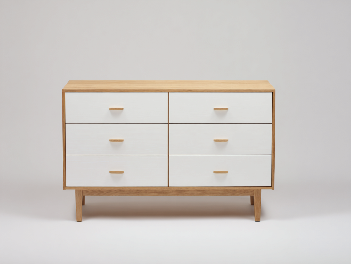 Bedside Drawers Wood Frame Construction 120x45x75 cm - White Brown - Bedroom Storage Furniture-Bamboogetio