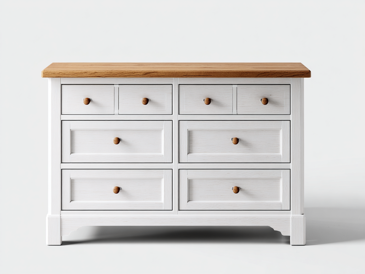 Bedside Drawers Solid Wood Storage Design 120x45x80 cm - White-Natural Wood - Modern Bedroom Style-Bamboogetio