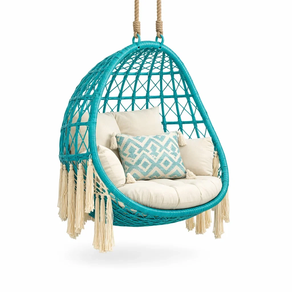 Hanging Egg Chair with Cushion C Turquoise-modapave