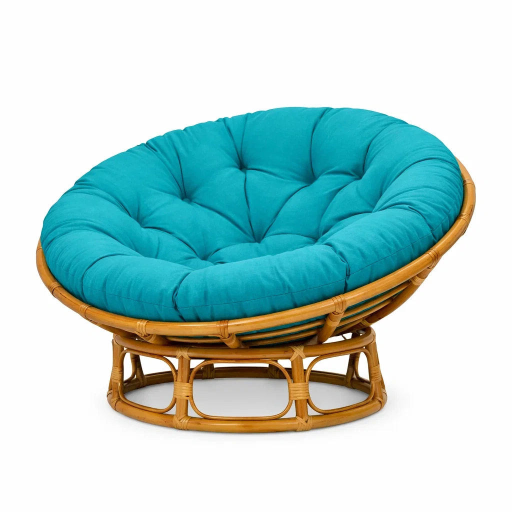 Rattan Papasan Lounge Chair with Cushion C Turquoise-pinepylon