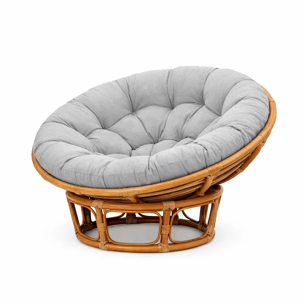 Rattan Papasan Lounge Chair with Cushion C Grey-pinepylon