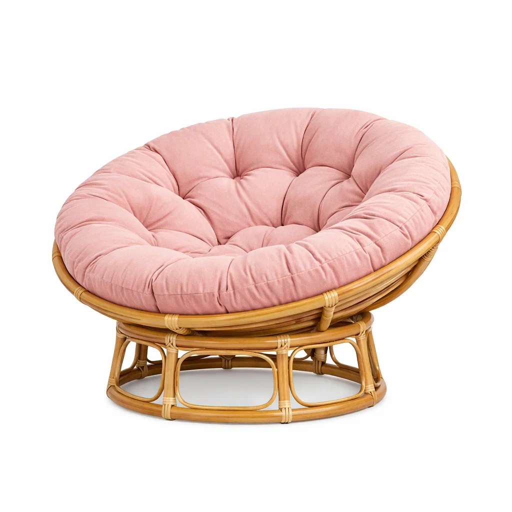Rattan Papasan Lounge Chair with Cushion C Pink-pinepylon