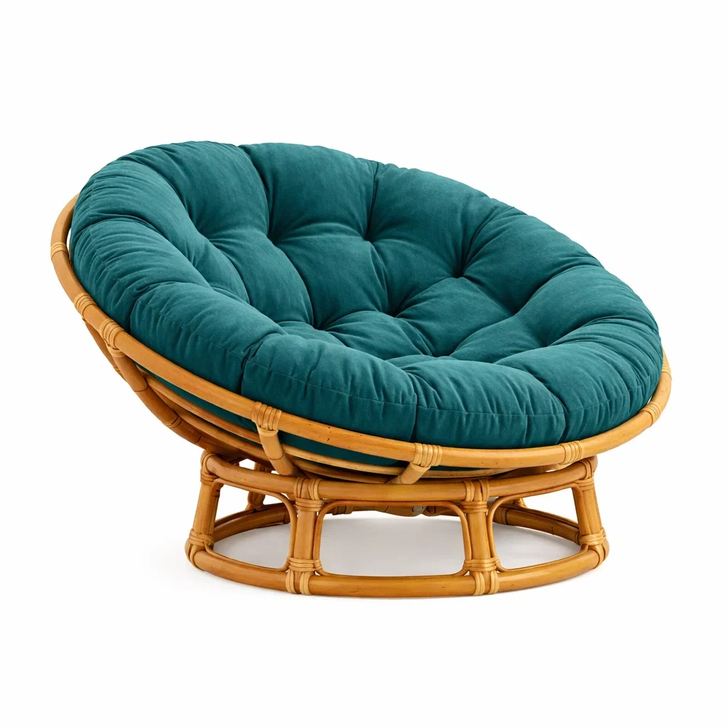 Rattan Papasan Lounge Chair with Cushion C Dark Teal-pinepylon