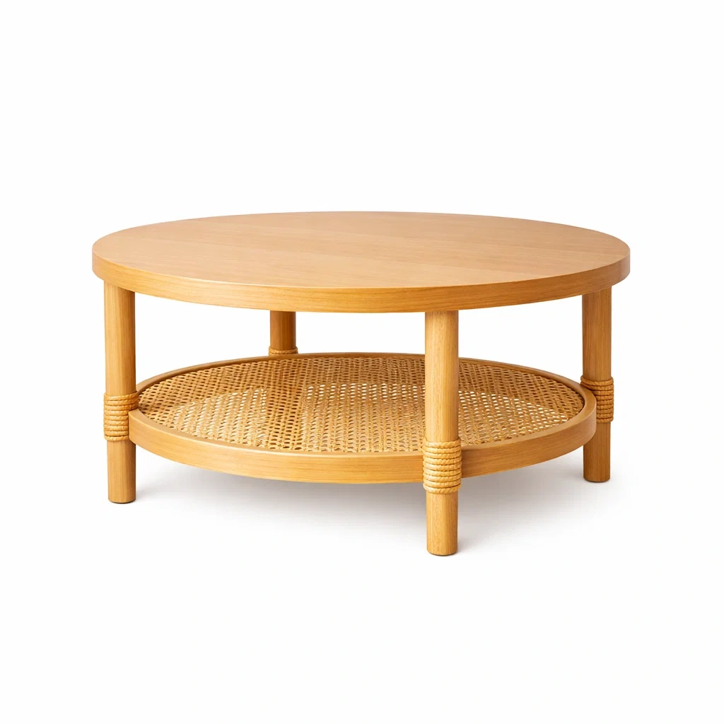 Round Coffee Table with Shelf C Light Oak-pinepylon
