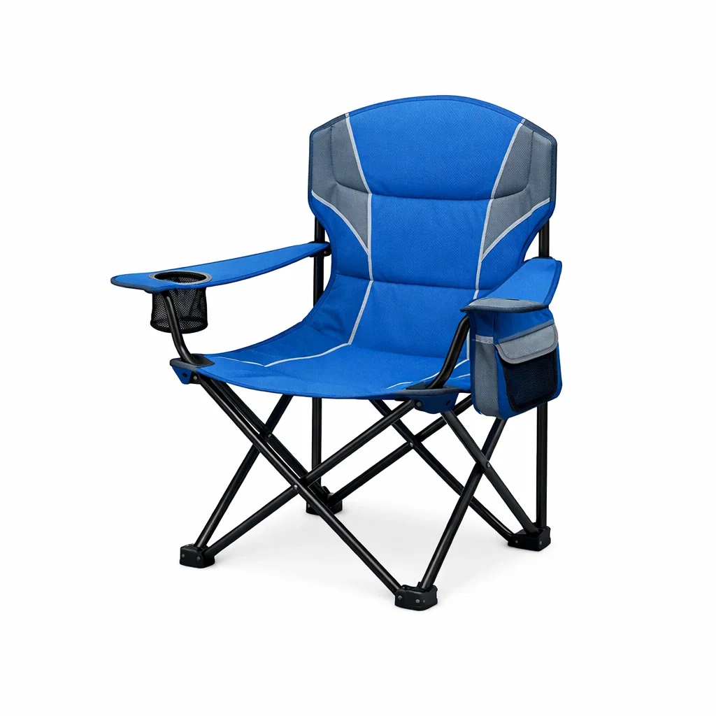 Foldable Camping Chair with Side Pocket C Blue-pinepylon