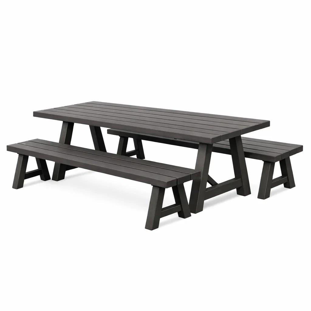 Outdoor Picnic Table with Integrated Benches-Charcoal-easeenvoy