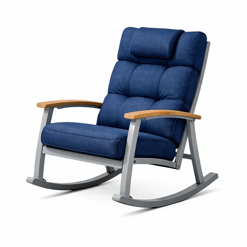 Outdoor Rocking Chair with Cushion-Navy Blue-easeenvoy
