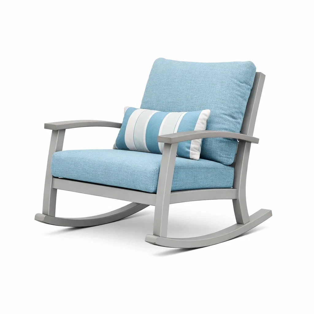Outdoor Rocking Chair with Cushion-Light Blue-easeenvoy