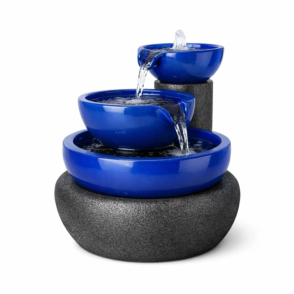Modern Blue Tiered Water Feature-furnifont