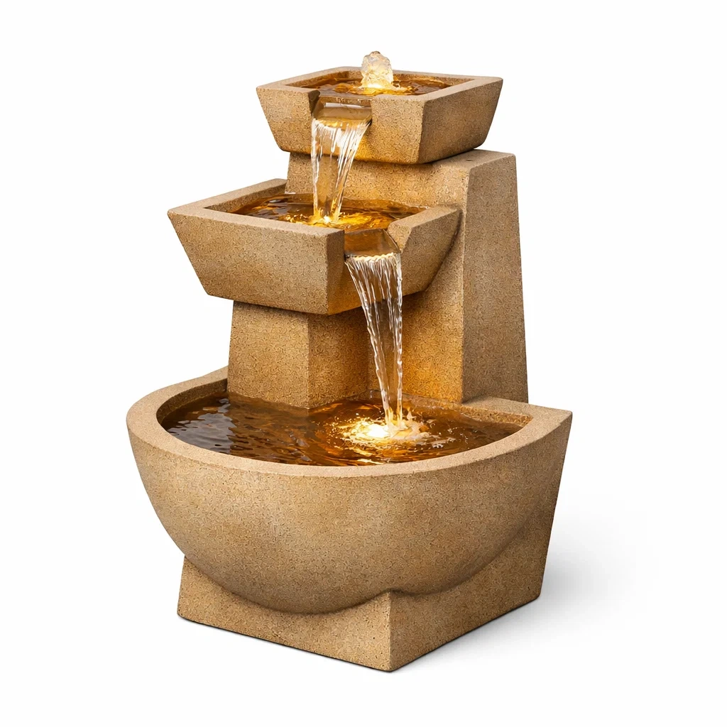 Sandstone Look Square Cascade Fountain-furnifont