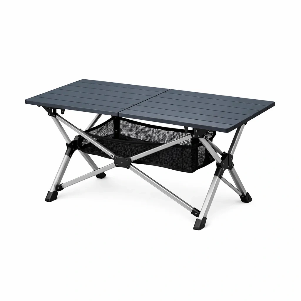 Foldable Camping Table with Mesh Storage-Dark Grey-furnifont