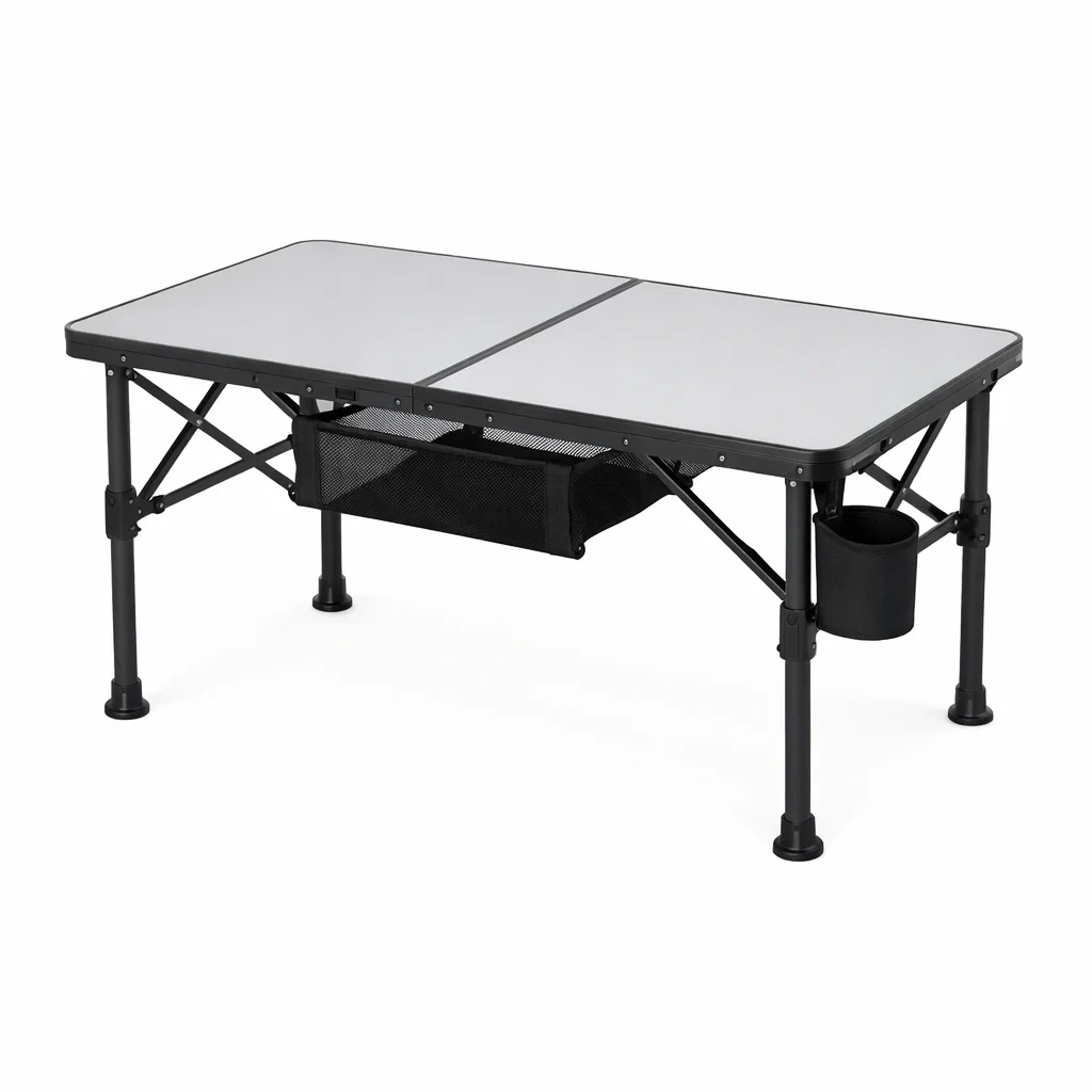 Adjustable Folding Camping Table with Storage-Light Grey-furnifont