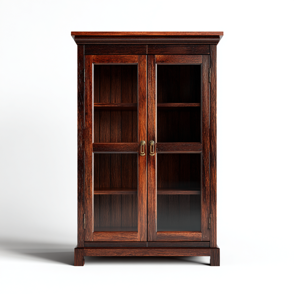 Display Cabinets solid wood glass doors 90x40x180 cm - brown - classic storage display-Havengetshop