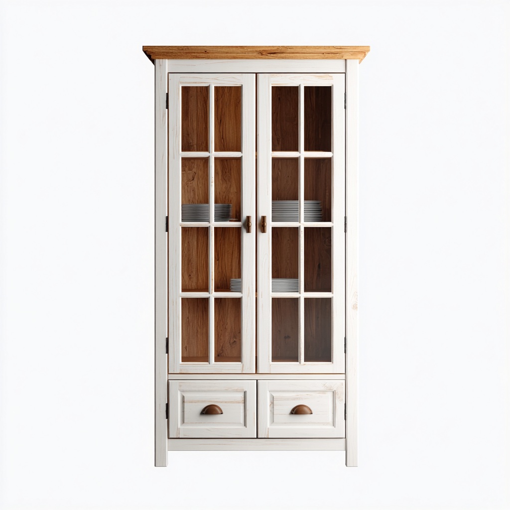 Display Cabinets Solid Wood Glass Doors 80x40x180 cm - White-Natural Wood - Modern Living Room Storage Design-Havengetshop