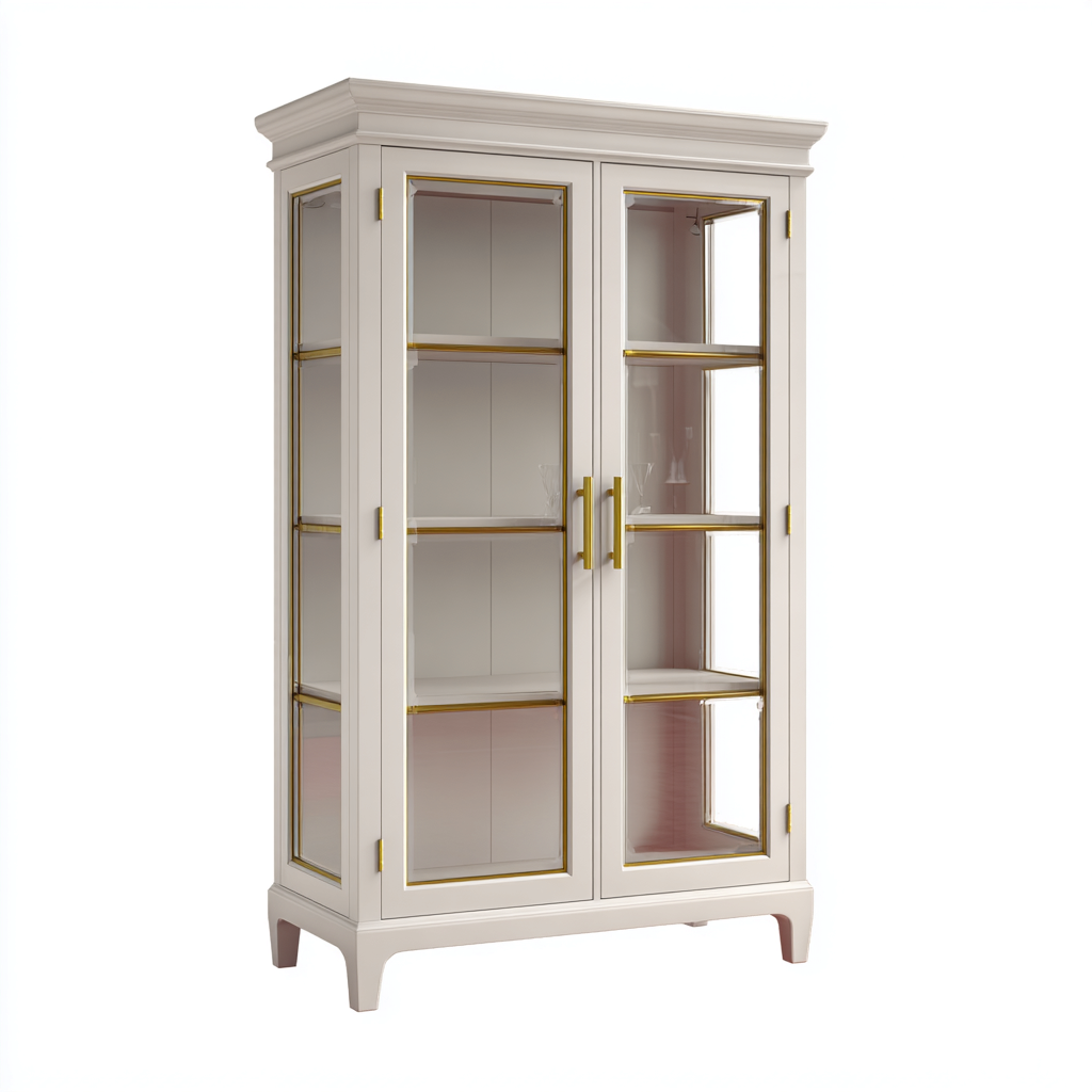 Display Cabinets Painted Wood Glass Doors 95x42x185 cm - White - Elegant Display Storage Design-Havengetshop