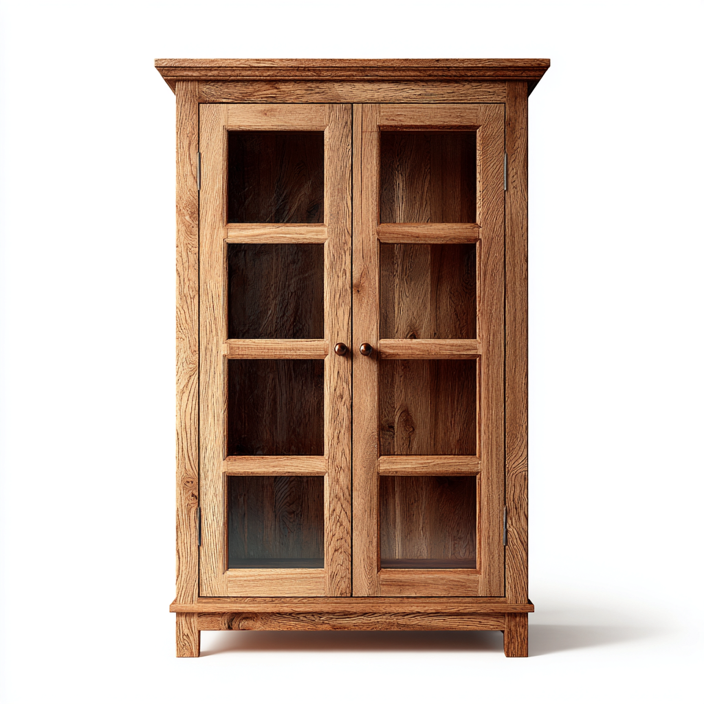 Display Cabinet solid wood frame glass doors 80x40x180 cm - natural wood - classic living room design-Havengetshop
