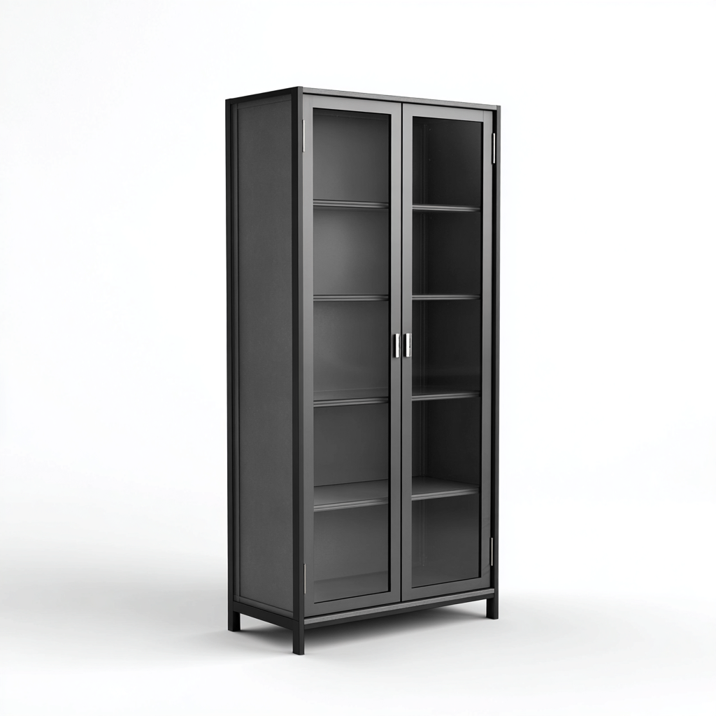 Display Cabinets Metal Frame Glass Doors 90x40x190 cm - Black - Modern Storage Display-Havengetshop
