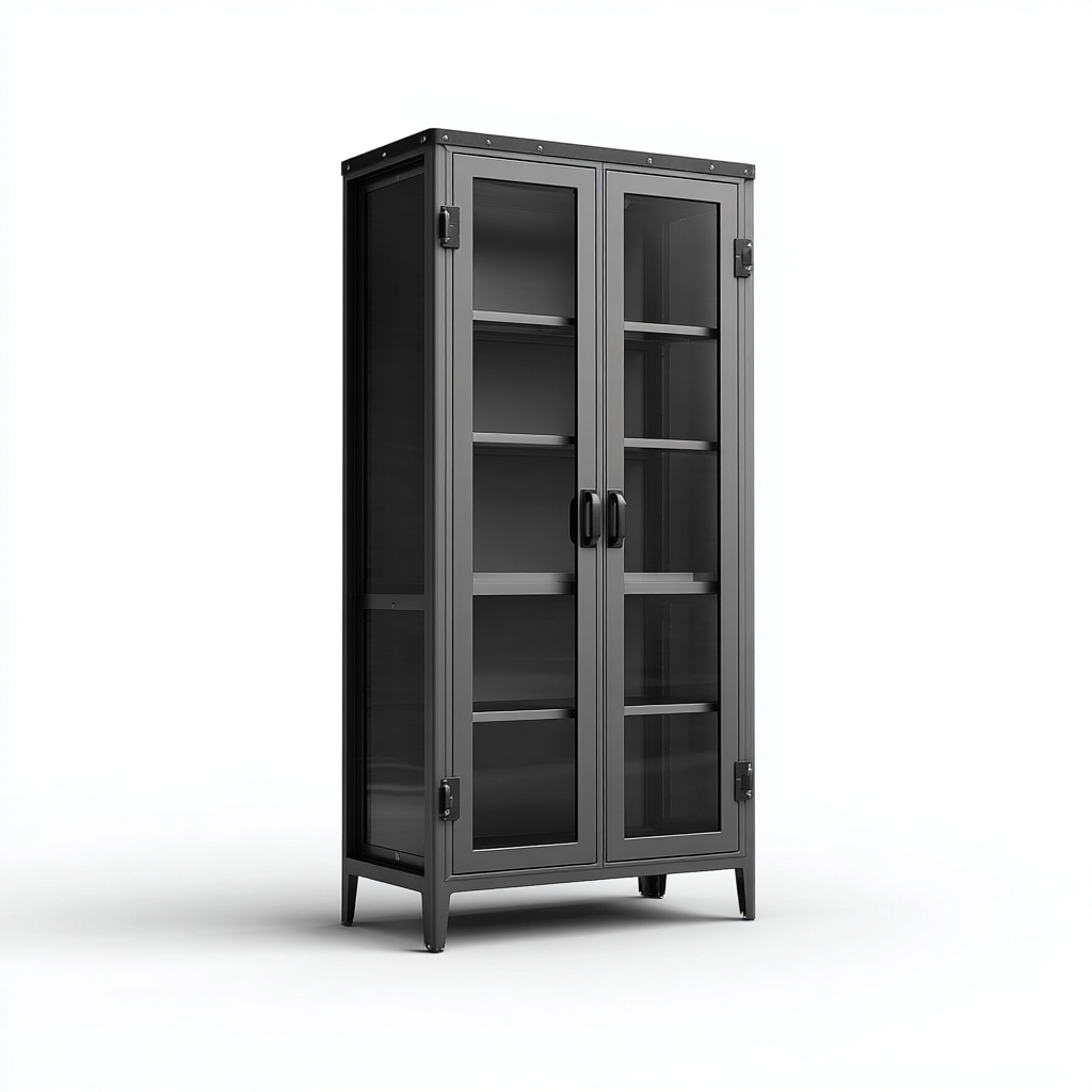 Display Cabinets metal frame glass doors 80x40x180 cm - black - modern storage display-Havengetshop