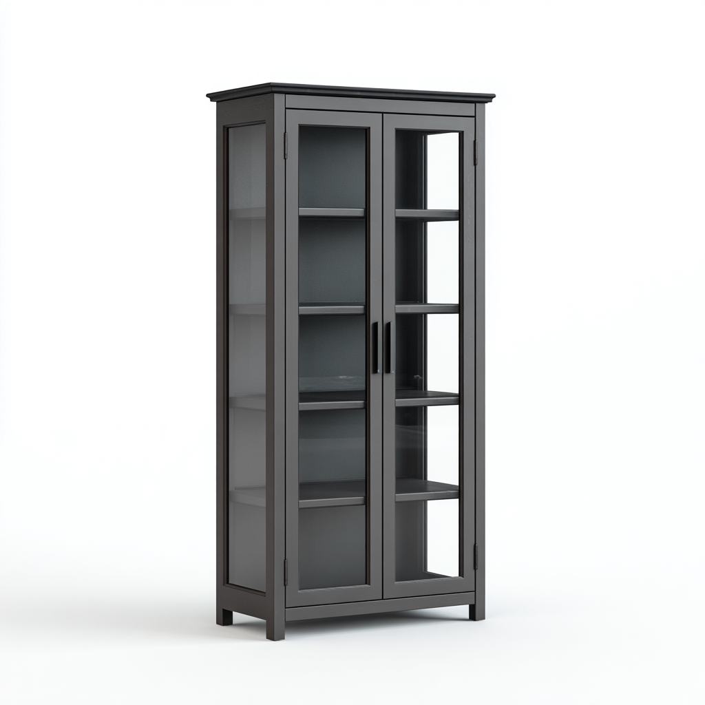 Display Cabinets Solid Wood Glass Doors 85x40x185 cm - Black - Modern Living Room Storage Design-Havengetshop