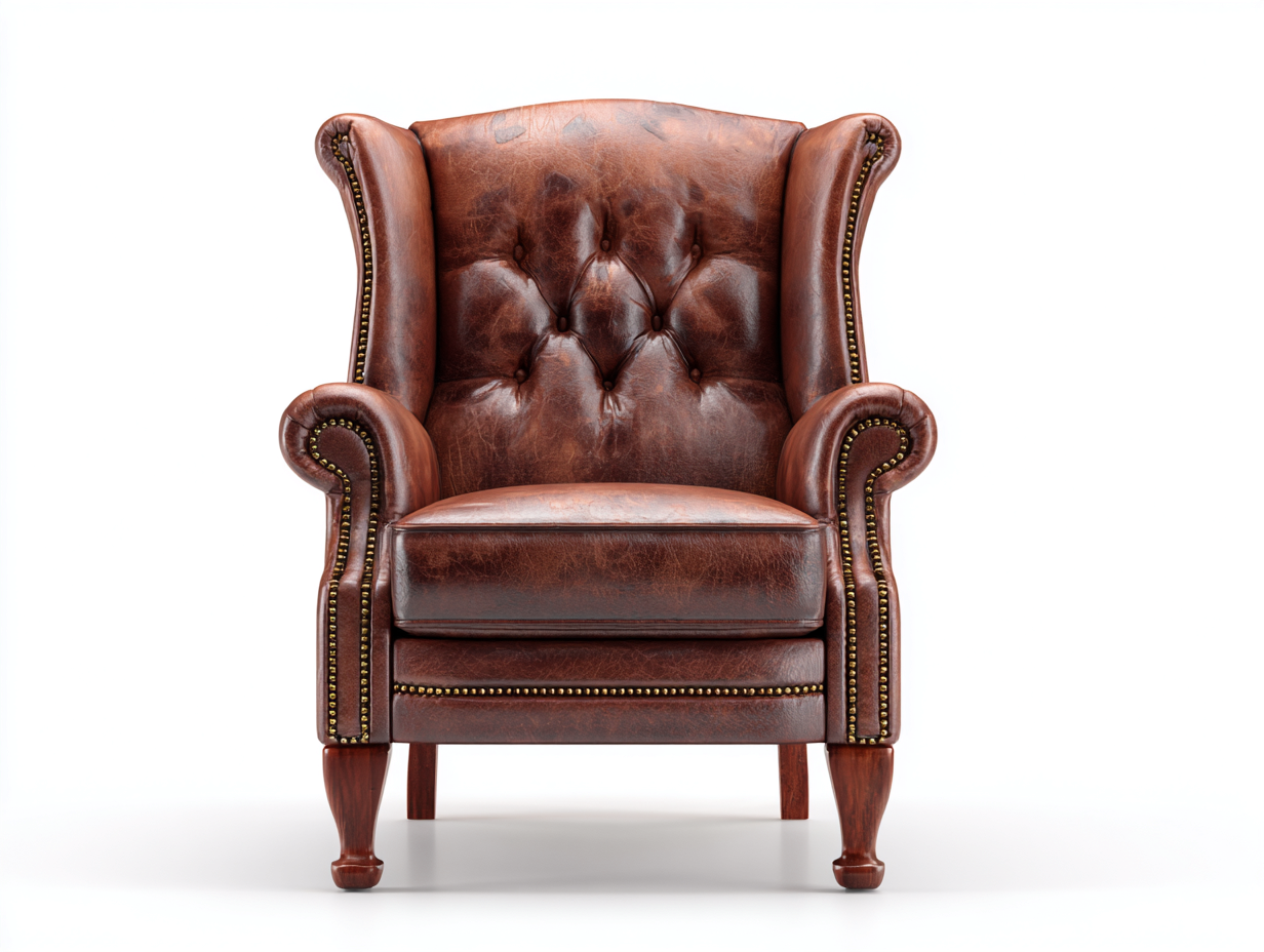Wingback Armchair leather upholstered armchair 80x88x112 cm - brown - classic wingback design-Sofagoio